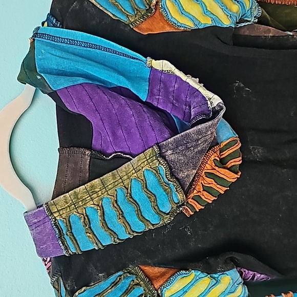 SEVENTH AVENUE | Hippie Patchwork Razor Cut Gypsy Hooded Jacket Bohemian, Size M - Picture 6 of 9